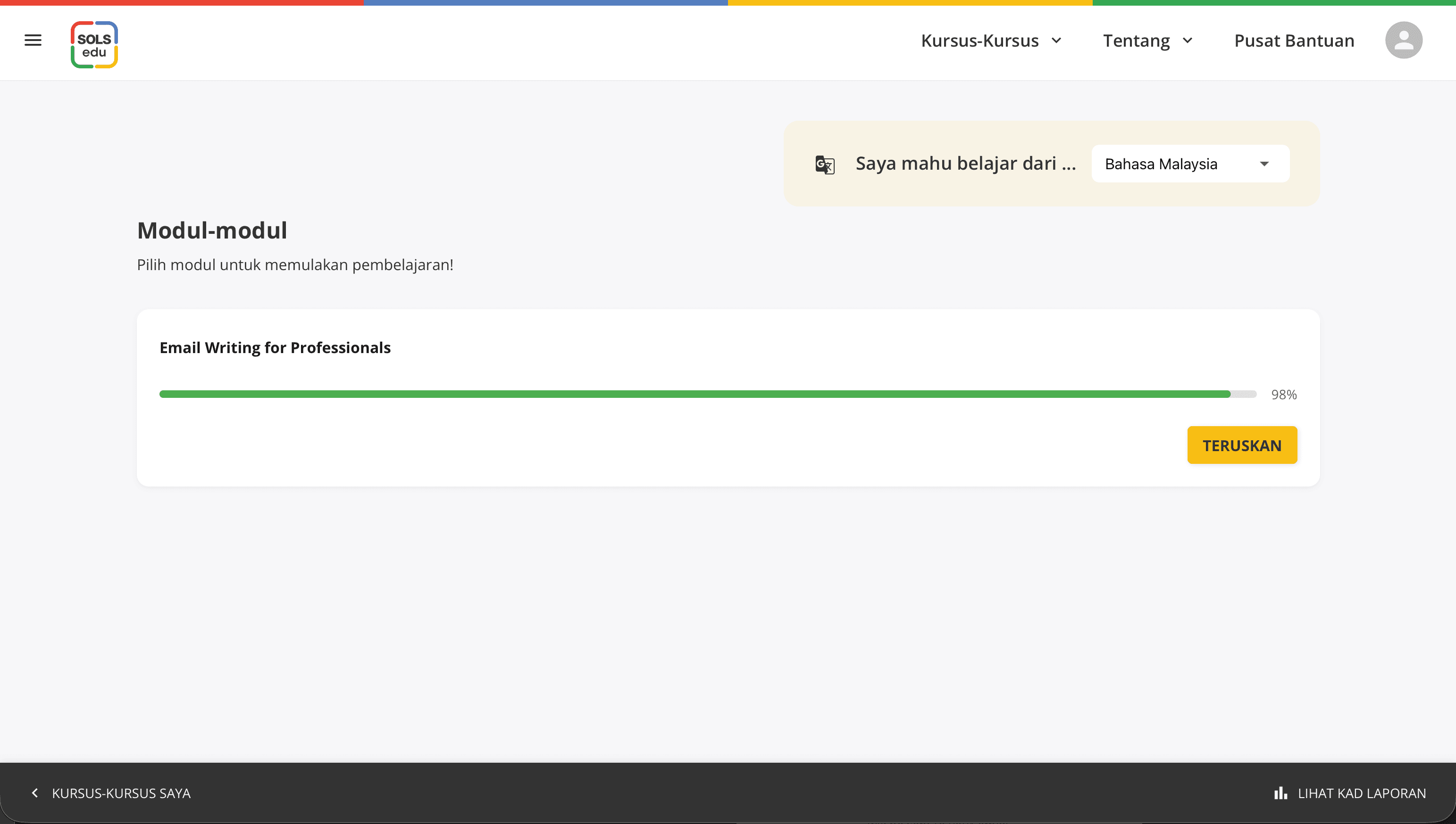 The SOLS edu interface in Malay